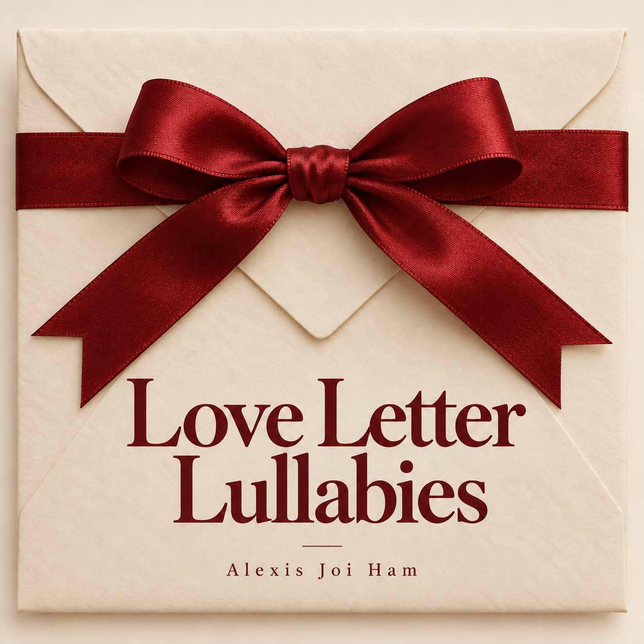 Love Letter Lullabies by Alexis Joi Ham — cream envelope tied with a deep red bow